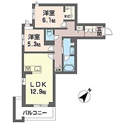 アリエス茅ヶ崎 2LDKの間取図画像