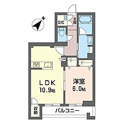 アリエス茅ヶ崎 1LDKの間取図画像