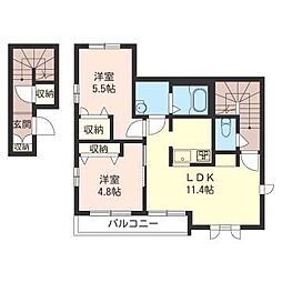 アトリエール 2階2LDKの間取り