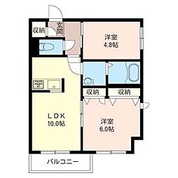 プリムヴェール布田 00102 1階2LDKの間取り