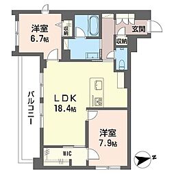 メリア調布 2LDKの間取図画像