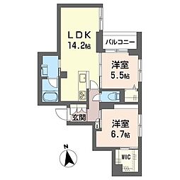 セントリビエ 2階2LDKの間取り