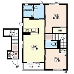 クレセオN 2LDKの間取図画像