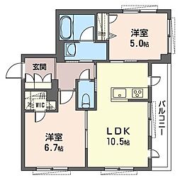 ベルアンジュール 2LDKの間取図画像
