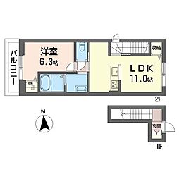 ウエストベル　向山 00201 2階1LDKの間取り