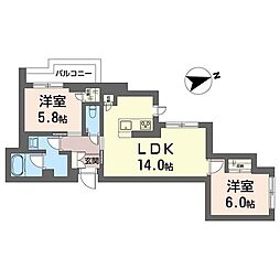 ベルシエル 2LDKの間取図画像