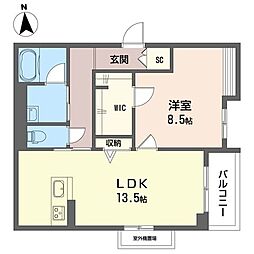 ティサージュ寺町 2階1LDKの間取り