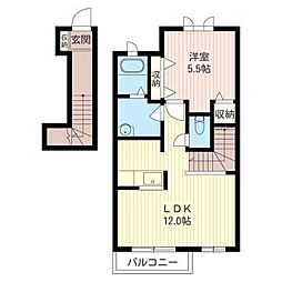 シャーメゾン樹光 2階1LDKの間取り