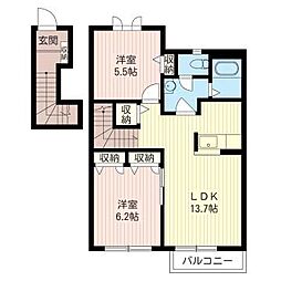 グレンツェ・アヴニールＡ 00201 2階2LDKの間取り