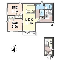 クロノス　めじろ台 2階2LDKの間取り