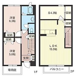 ヴィラージュII 1階2SLDKの間取り