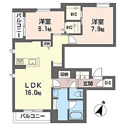 ソプラ　クリザンテーモ 00302 3階2LDKの間取り
