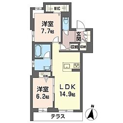 リン 00101 1階2LDKの間取り
