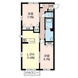 クレスト城 1階1LDKの間取り