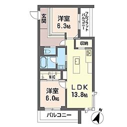 カスカード北浦和 2LDKの間取図画像