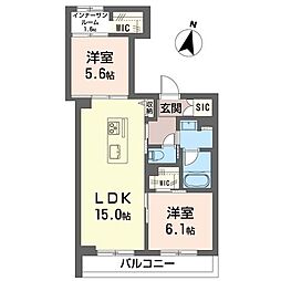 アルモニ 北浦和 2LDKの間取図画像
