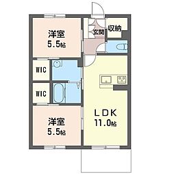 センテンスベル 1階2LDKの間取り