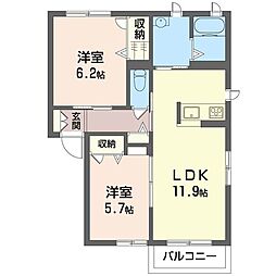 ベルドミール　Ｂ 1階2LDKの間取り
