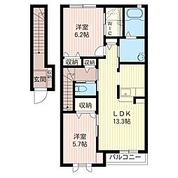 エーデルハイム 2階2LDKの間取り