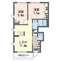 ラ・ファミリーナＡ 1階2LDKの間取り