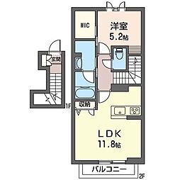 フォレストヴィラ 2階1LDKの間取り