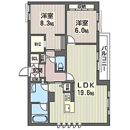 Ｇｒａｎｄｉｎａ　扇町 3階2LDKの間取り