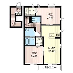 プロムナード 2LDKの間取図画像