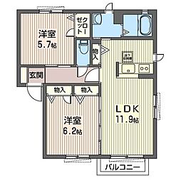 ライズプラミネントA 2LDKの間取図画像
