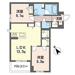 ジャルダン 00205 2階2LDKの間取り