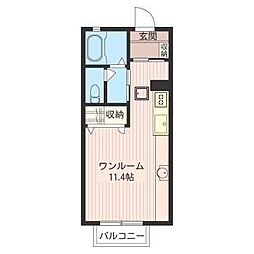 グランディールB ワンルームの間取図画像