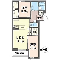 仮)厚木市旭町1丁目シャーメゾン 2LDKの間取図画像