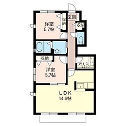 グランドールＥ 1階2LDKの間取り