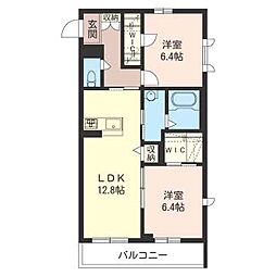クレ・ドゥ・ボヌール 2LDKの間取図画像
