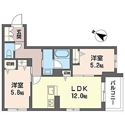 デルフィ淕番館 2LDKの間取図画像