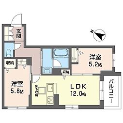デルフィ淕番館 2LDKの間取図画像