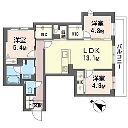デルフィ淕番館 3LDKの間取図画像