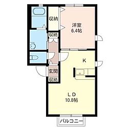 ル・クレール　D 2階1LDKの間取り