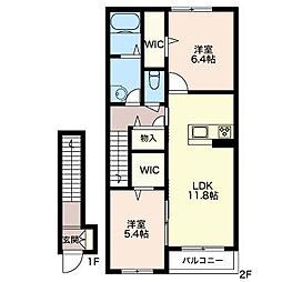 ヴィーガ 2階2LDKの間取り