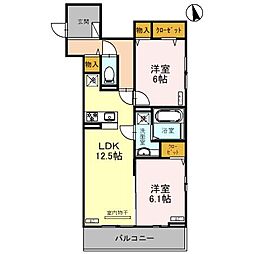 前橋市南町1丁目アパート 2LDKの間取図画像