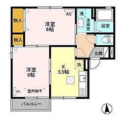 ミンガル 1階2DKの間取り