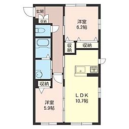 アンビシアA 2LDKの間取図画像