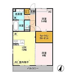 コンフォートヒル 3階2LDKの間取り