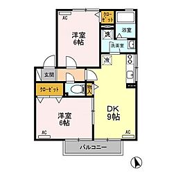 エピナール　C 1階2DKの間取り