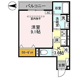AKコンフォルト高崎栄町 1階1Kの間取り