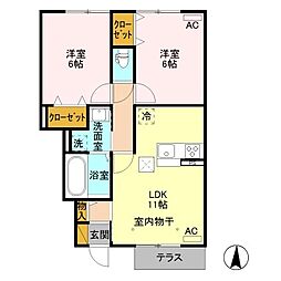 コンクパール 1階2LDKの間取り