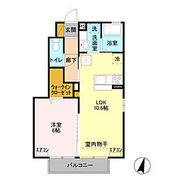 エヌ・ハーレー　A 1階1LDKの間取り