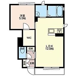 リーベクラール 1階1LDKの間取り