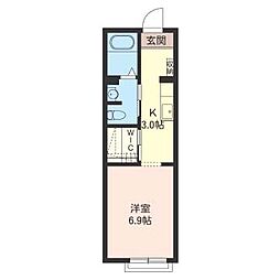 コナ・ヴィレッジE 1階ワンルームの間取り