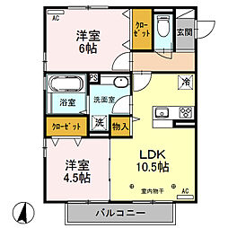 ブルーサファイア　B 2階2LDKの間取り