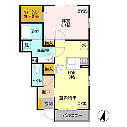 エヌ・ハーレー　B 1階1LDKの間取り